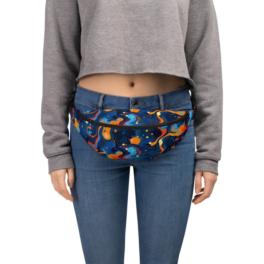 Blue Orange Fluid Art Pattern Fanny Pack
