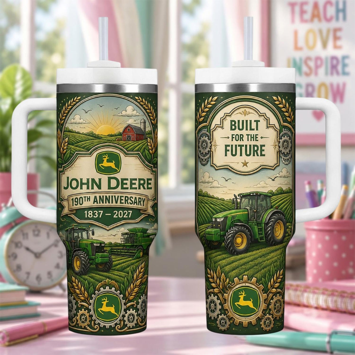 Personalized Farm Tractor Tumbler 40oz, Custom Farm Tractor Cup With Handle, 190th Anniversary Tumbler, Farmer Gift, Built For Future Cup