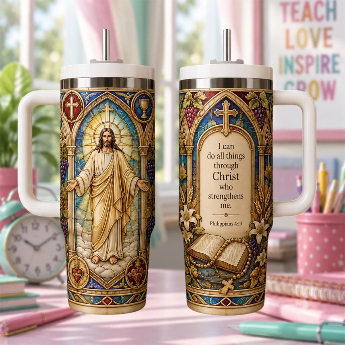 Personalized Christian Tumbler 40oz, Custom Bible Verse Cup, Jesus Faith Travel Mug, Religious Gift For Christian, Scripture Tumbler