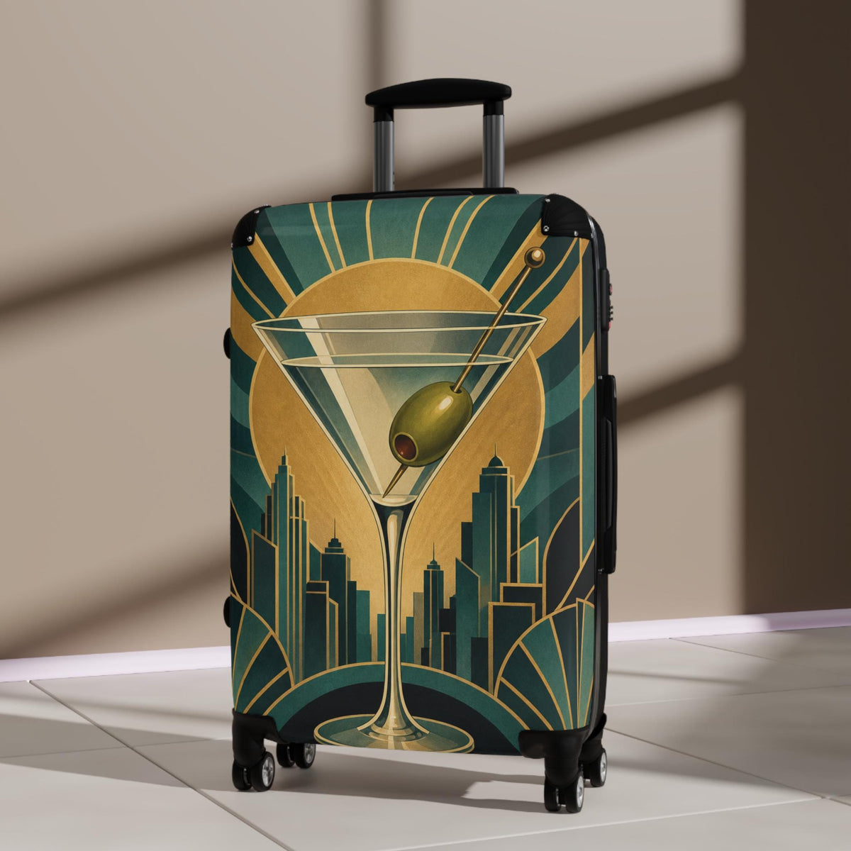Art Deco Martini Olive Suitcase | Personalized Hard Shell Luggage