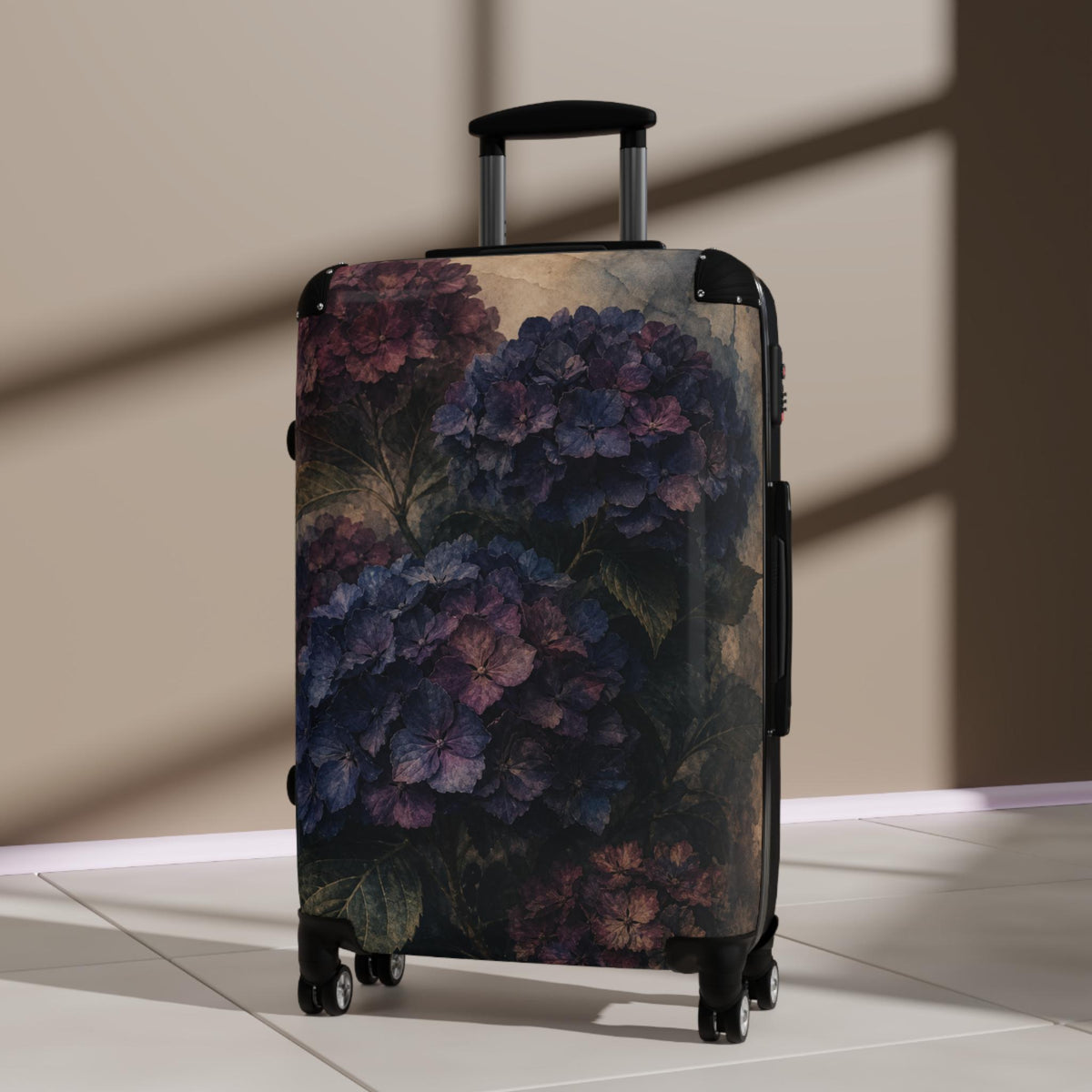 Dark Hydrangea Watercolor Study Suitcase | Personalized Hard Shell Luggage