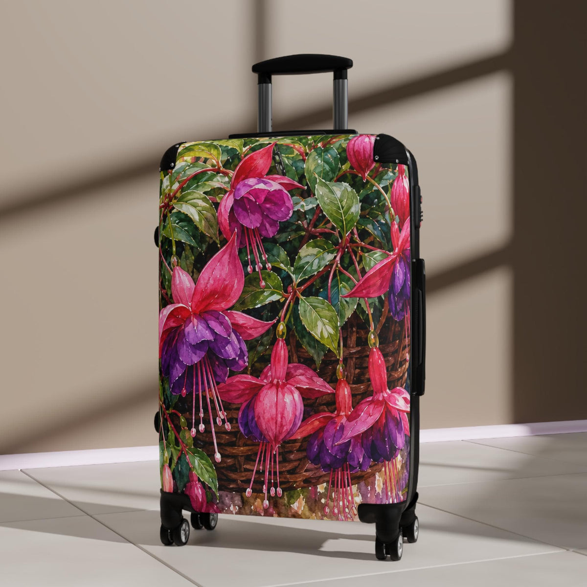 Fuchsia Basket Suitcase | Personalized Hard Shell Luggage