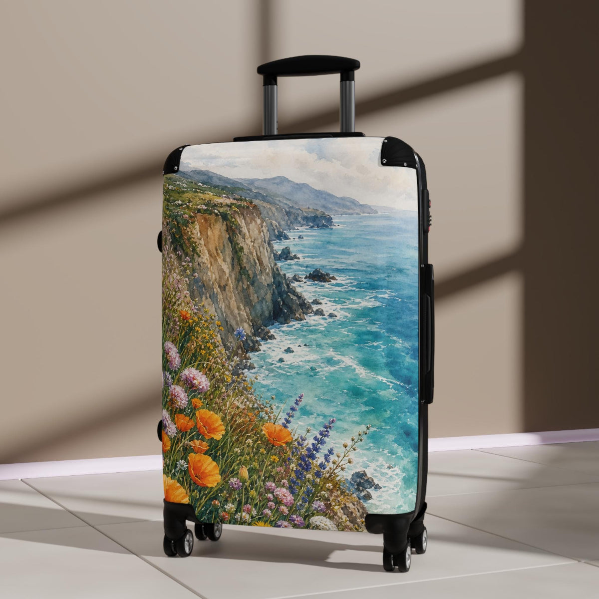 Coastal Cliff Wildflowers Suitcase | Personalized Hard Shell Luggage