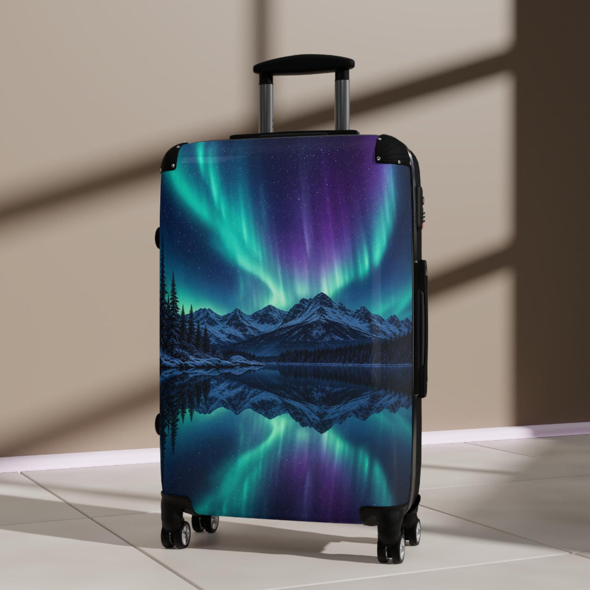 Aurora Borealis On Still Lake Suitcase | Personalized Hard Shell Luggage