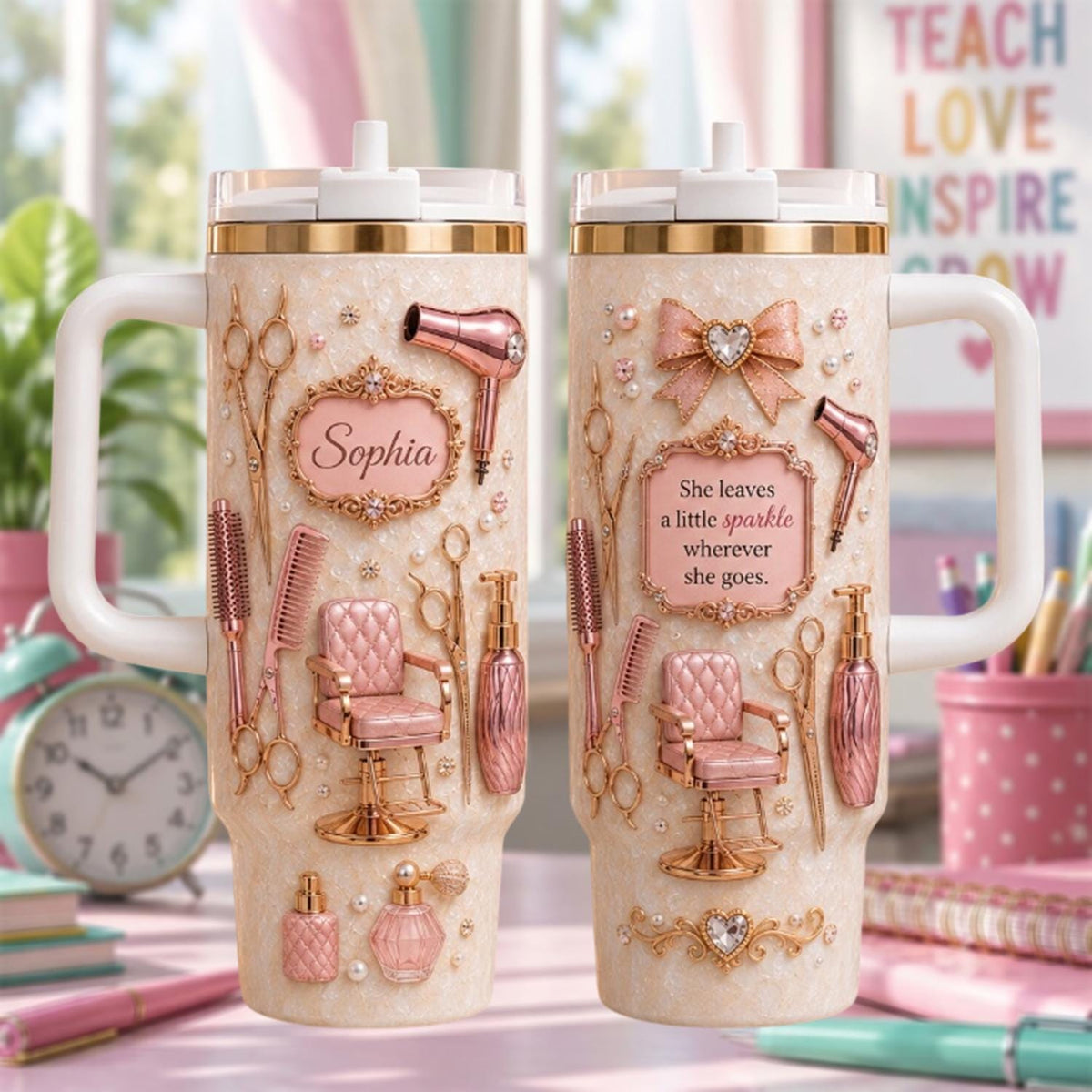 Personalized Hair Stylist Tumbler 40oz, Custom Name Tumbler, Cosmetologist Gift, Beauty Salon Tumbler, Stylist Appreciation Gift