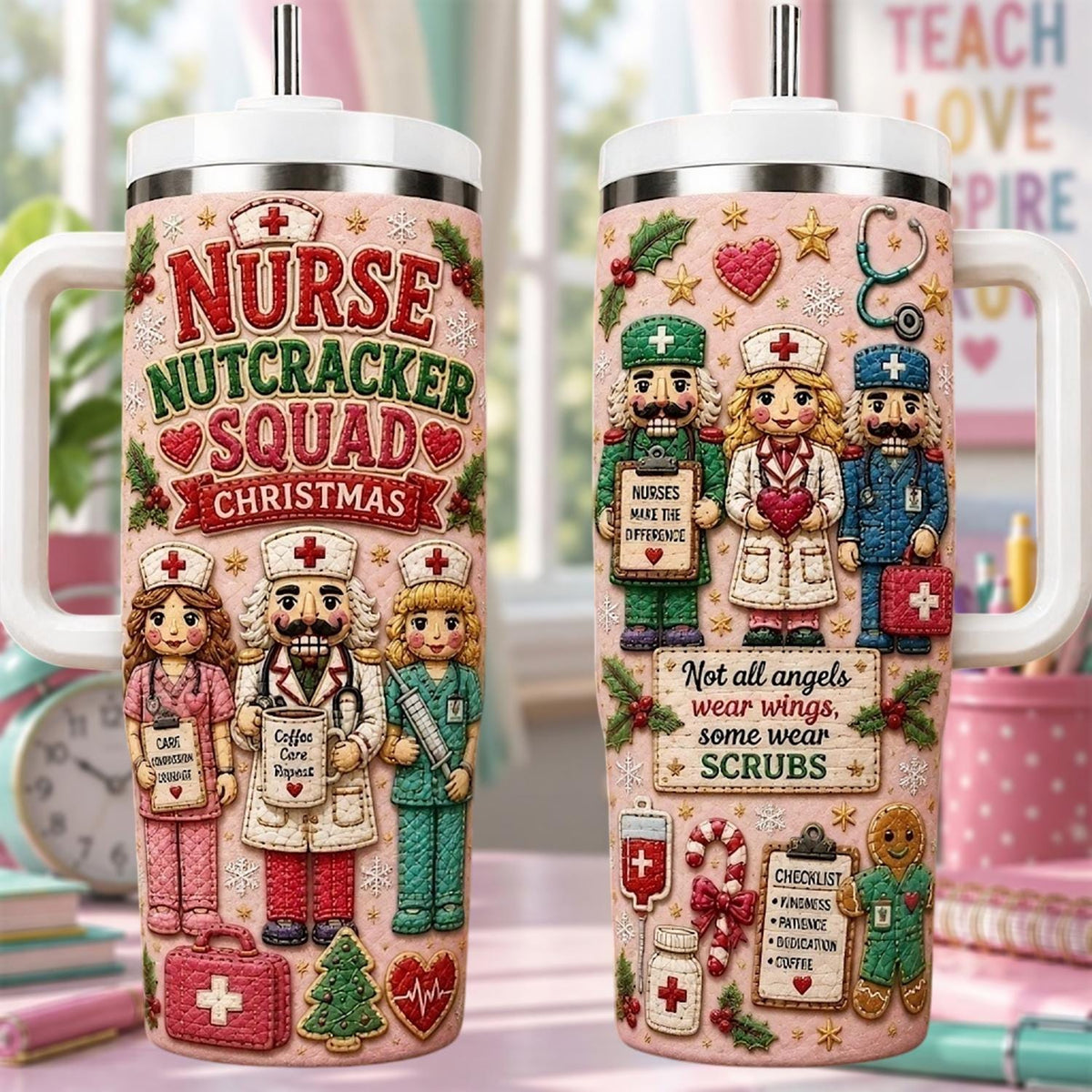 Personalized Nurse Christmas Tumbler 40oz, Nurse Nutcracker Squad Cup, Christmas Nurse Gift, Rn Gift, Holiday Tumbler
