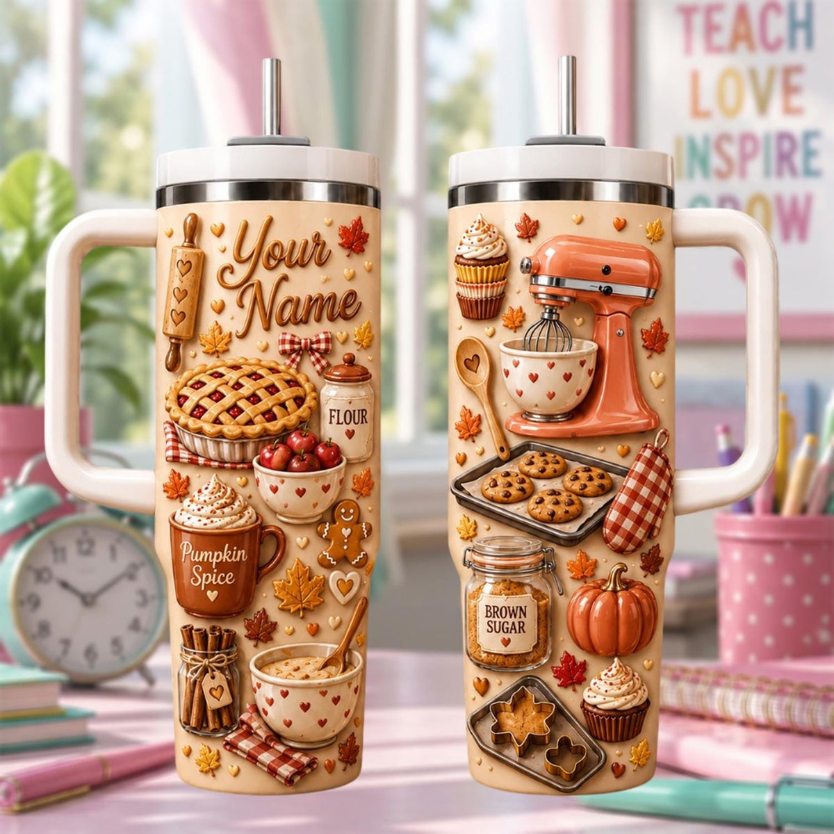 Personalized Baking Tumbler 40oz, Fall Baking Tumbler, Pumpkin Spice Cup, Baker Gift, Homemade Treats Gift