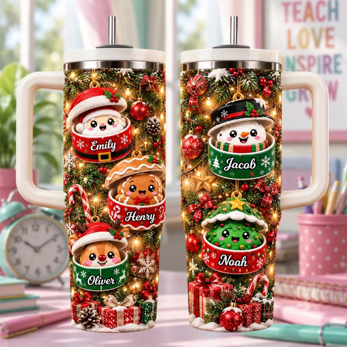 Personalized Christmas Dumpling Squishy Tumbler 40oz, Custom Family Name Cup, Cute Holiday Tumbler, Family Christmas Gift