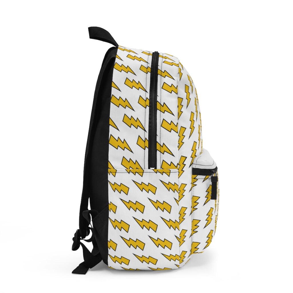 Mustard Yellow Lightning 80s Retro Inspired White Backpack