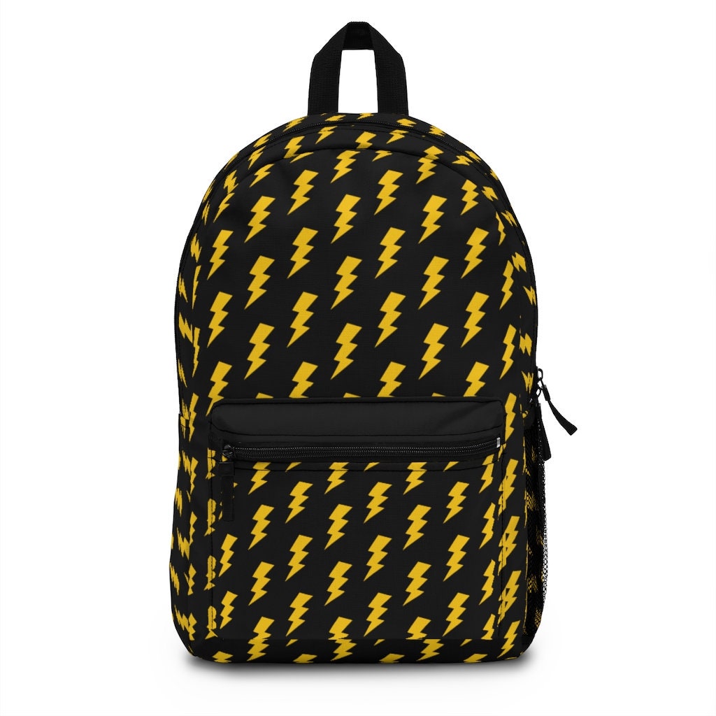 Mustard Yellow Lightning 80s Retro Inspired Black Backpack
