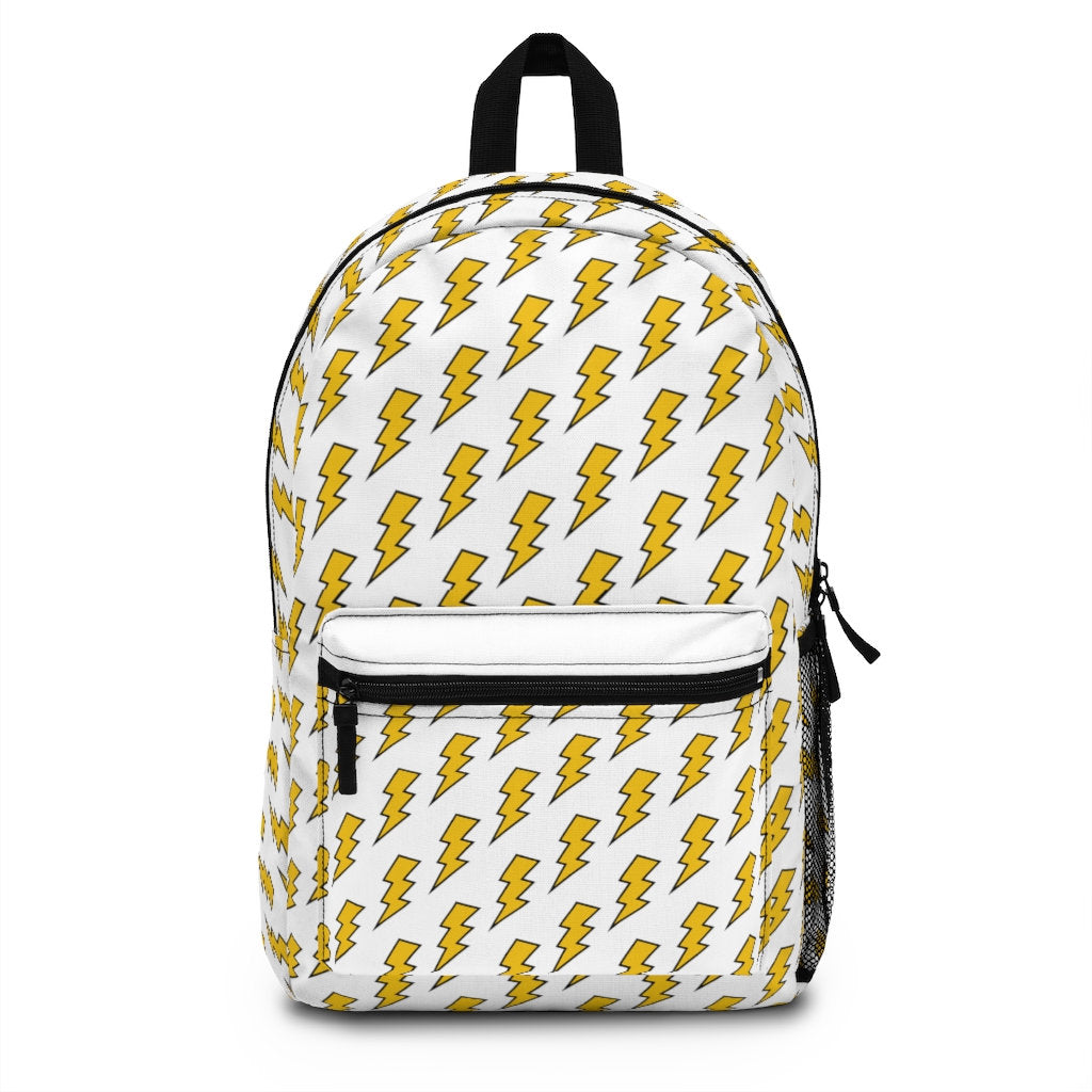 Mustard Yellow Lightning 80s Retro Inspired White Backpack