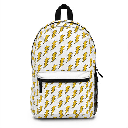 Mustard Yellow Lightning 80s Retro Inspired White Backpack