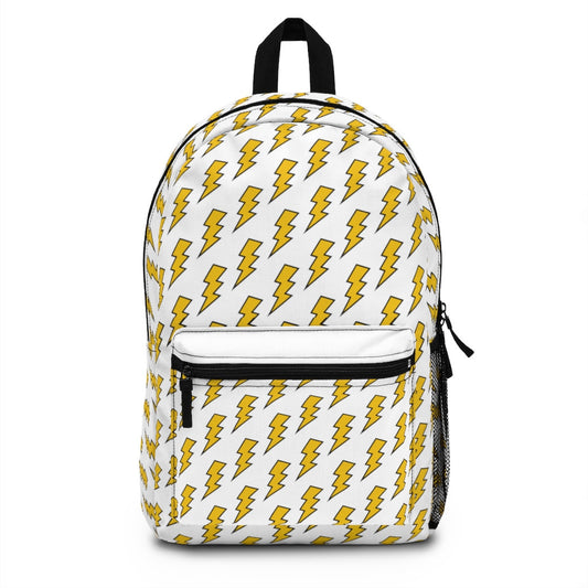 Mustard Yellow Lightning 80s Retro Inspired White Backpack