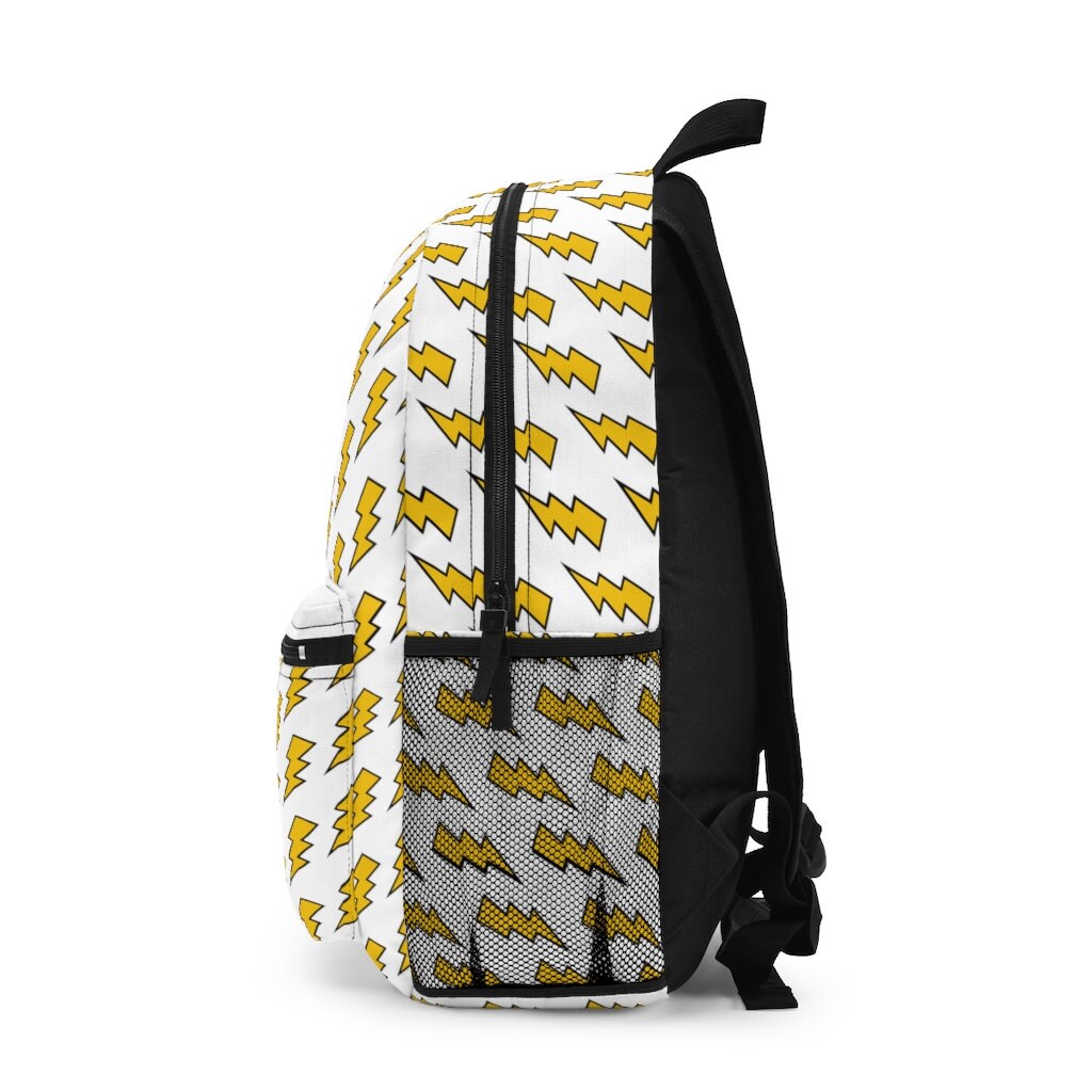 Mustard Yellow Lightning 80s Retro Inspired White Backpack