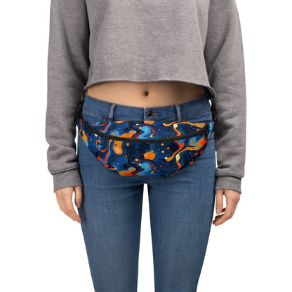 Blue Orange Fluid Art Pattern Fanny Pack