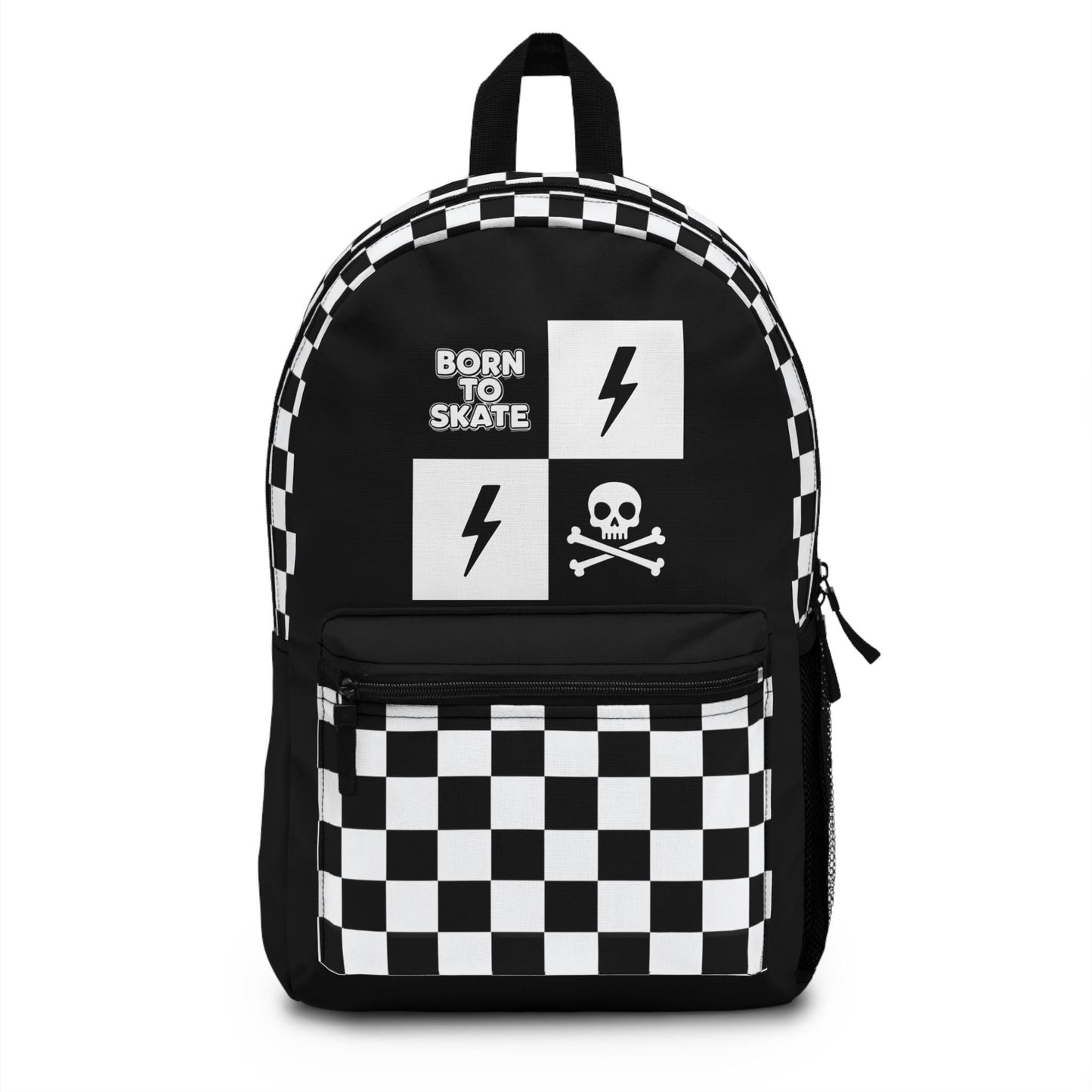 Skater Backpack - Born to Skate, Checkerboard Style, Trendy School Bag, Youthful Athletic Gear, Perfect for Skating Events & Going Out