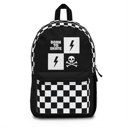 Skater Backpack - Born to Skate, Checkerboard Style, Trendy School Bag, Youthful Athletic Gear, Perfect for Skating Events & Going Out