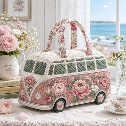 Floral Beach Quilted Weekender Tote — Pink Camper Van Travel Bag