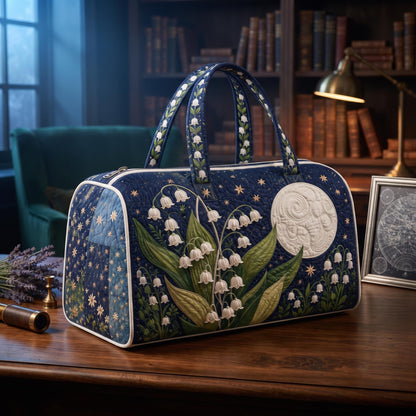 Quilted Weekender Bag, Travel Duffel Bag, Overnight Travel Tote, Floral Moon Night Bag, Lily Of The Valley Print, Gift 2026, Boho Travel Bag