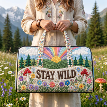 Quilted Weekender Bag, Travel Duffel Bag, Overnight Tote Bag, Floral Boho Bag, Rainbow Mushroom Bag, Stay Wild Bag, Gift 2026, Travel Bag