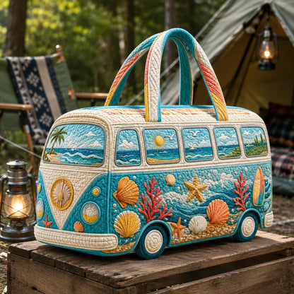 Beach Van Quilted Coastal Weekender Tote — Retro Camper Travel Duffel