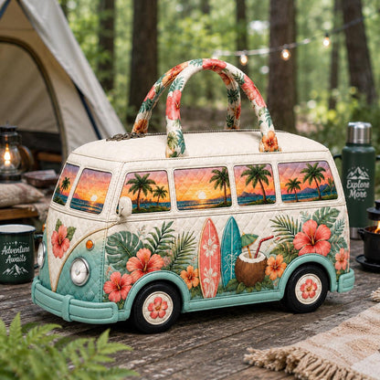 Tropical Camper Van Quilted Tote — Surf Hibiscus Summer Beach Bag