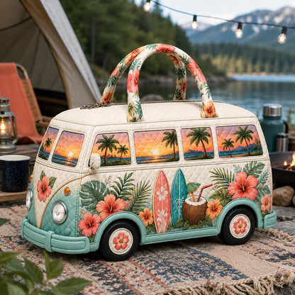 Tropical Camper Van Quilted Tote — Surf Hibiscus Summer Beach Bag