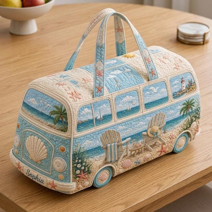 Quilted Weekend Bag Gift 2026, Coastal Camper Travel Duffel, Beach Van Carryall, Ocean Print Handbag, Summer Vacation Bag, Seaside Gift