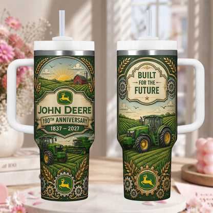 Personalized Farm Tractor Tumbler 40oz, Custom Farm Tractor Cup With Handle, 190th Anniversary Tumbler, Farmer Gift, Built For Future Cup