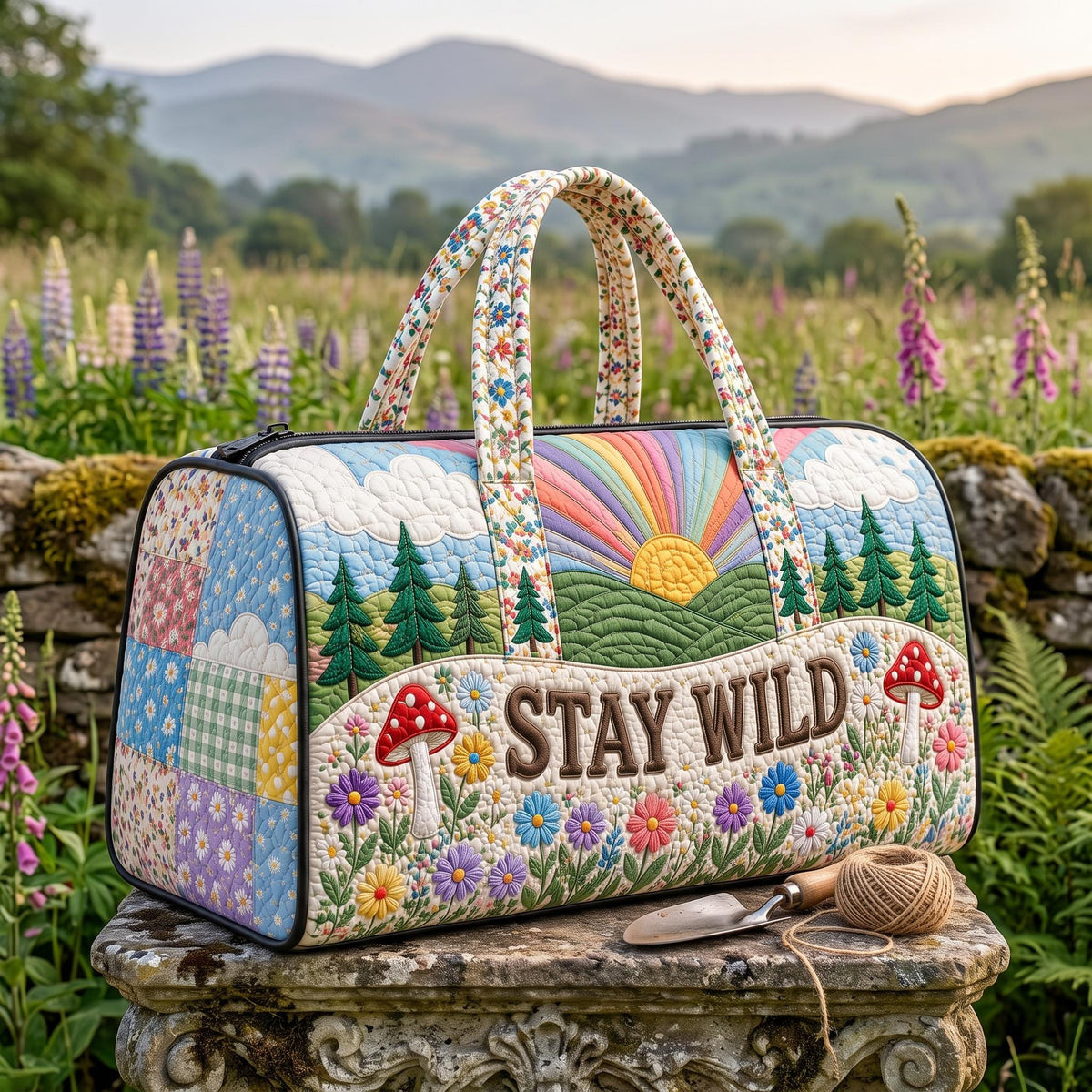 Quilted Weekender Bag, Travel Duffel Bag, Overnight Tote Bag, Floral Boho Bag, Rainbow Mushroom Bag, Stay Wild Bag, Gift 2026, Travel Bag