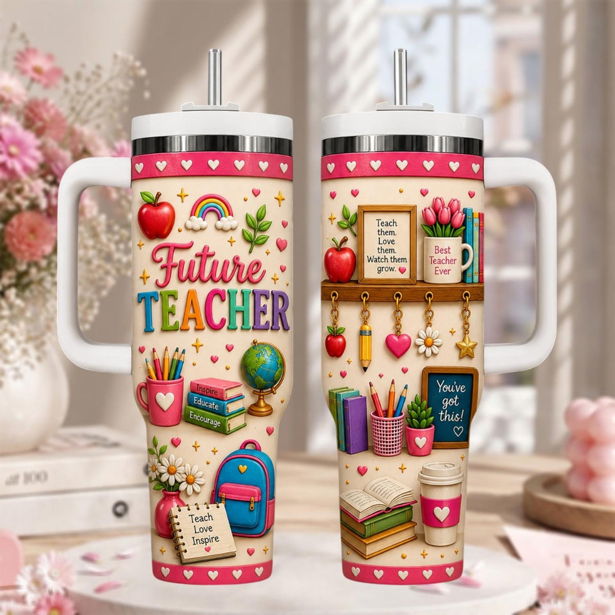 Personalized Future Teacher Tumbler 40oz, Custom Teacher Name Cup, Future Educator Travel Mug, Graduation Gift, Back To School Cup