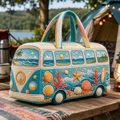 Beach Van Quilted Coastal Weekender Tote — Retro Camper Travel Duffel