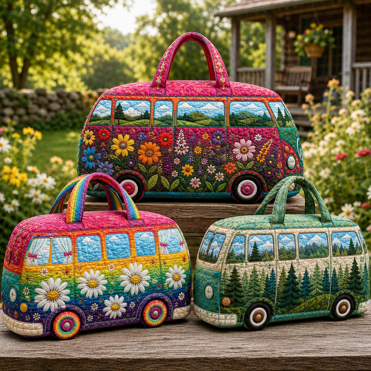 Personalized Camper Van Travel Bag, Custom Quilted Duffel, Floral Road Trip Overnight Luggage, Camping Gift 2026
