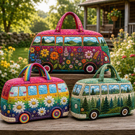 Personalized Camper Van Travel Bag, Custom Quilted Duffel, Floral Road Trip Overnight Luggage, Camping Gift 2026
