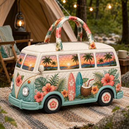 Tropical Camper Van Quilted Tote — Surf Hibiscus Summer Beach Bag