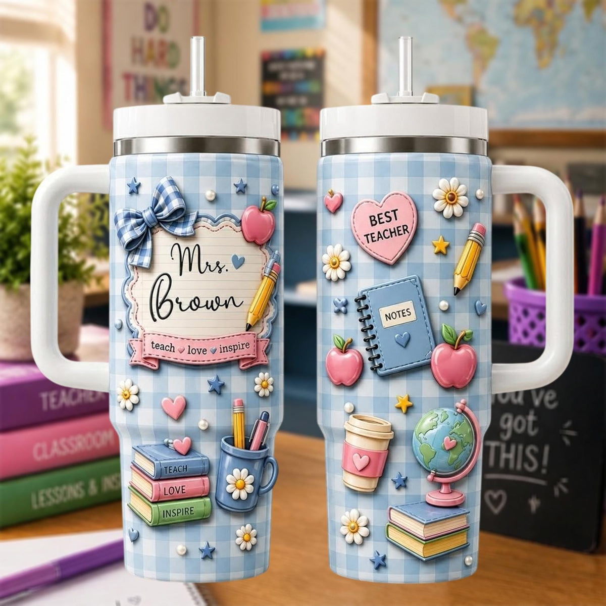Personalized Teacher Tumbler 40oz, Custom Teacher Name Cup, Back To School Tumbler, Teacher Appreciation Gift For Women
