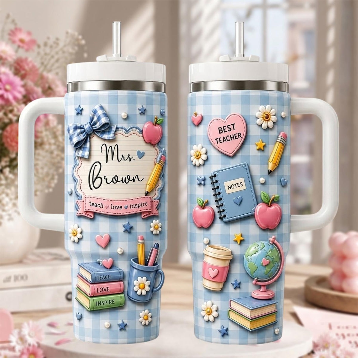 Personalized Teacher Tumbler 40oz, Custom Teacher Name Cup, Back To School Tumbler, Teacher Appreciation Gift For Women