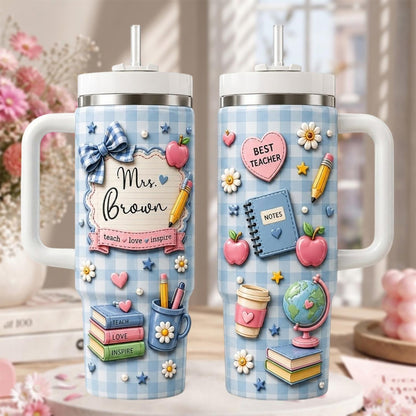 Personalized Teacher Tumbler 40oz, Custom Teacher Name Cup, Back To School Tumbler, Teacher Appreciation Gift For Women