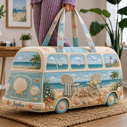 Quilted Weekend Bag Gift 2026, Coastal Camper Travel Duffel, Beach Van Carryall, Ocean Print Handbag, Summer Vacation Bag, Seaside Gift