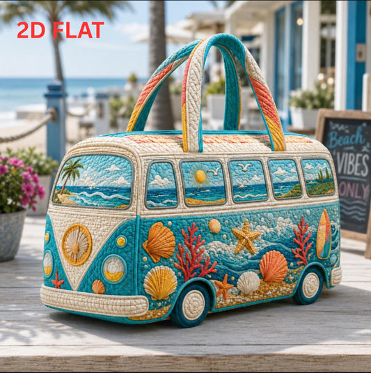 Beach Van Quilted Coastal Weekender Tote — Retro Camper Travel Duffel
