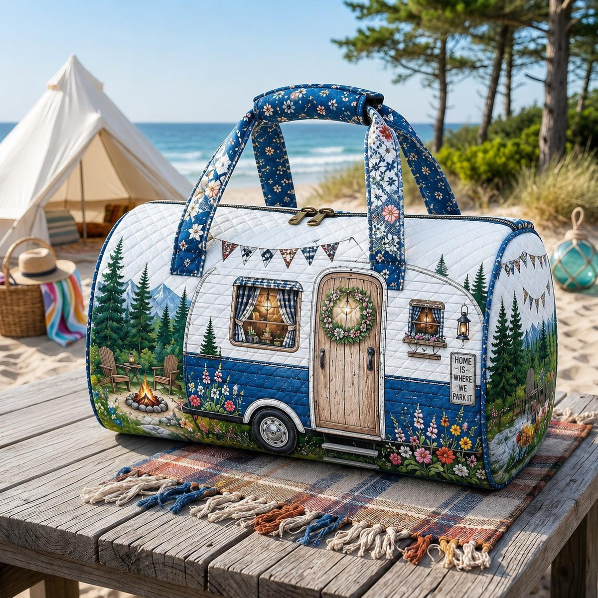Personalized Camper Quilted Weekender Bag, Camper Travel Duffel, Custom Overnight Tote, Camping Travel, Glamping Gift, Gift 2026