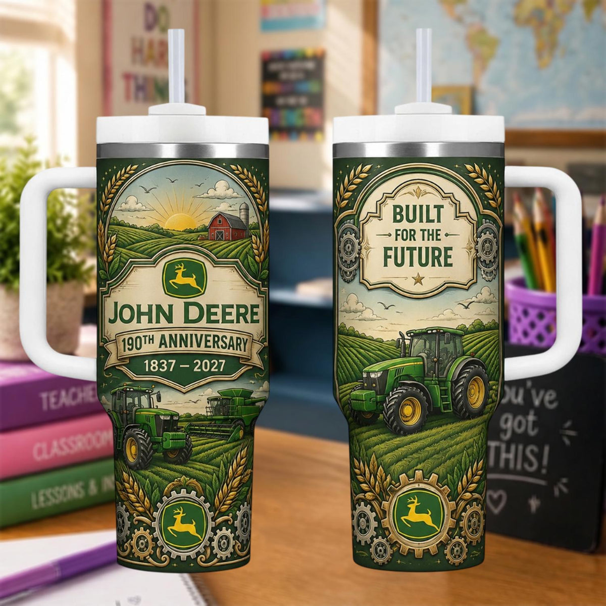 Personalized Farm Tractor Tumbler 40oz, Custom Farm Tractor Cup With Handle, 190th Anniversary Tumbler, Farmer Gift, Built For Future Cup