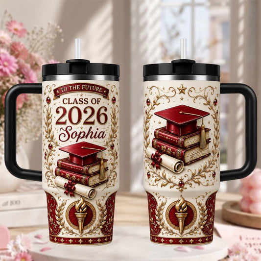 Personalized Class Of 2026 Tumbler 40oz, Custom Graduation Name Cup With Handle, Senior 2026 Tumbler, College Graduation Mug