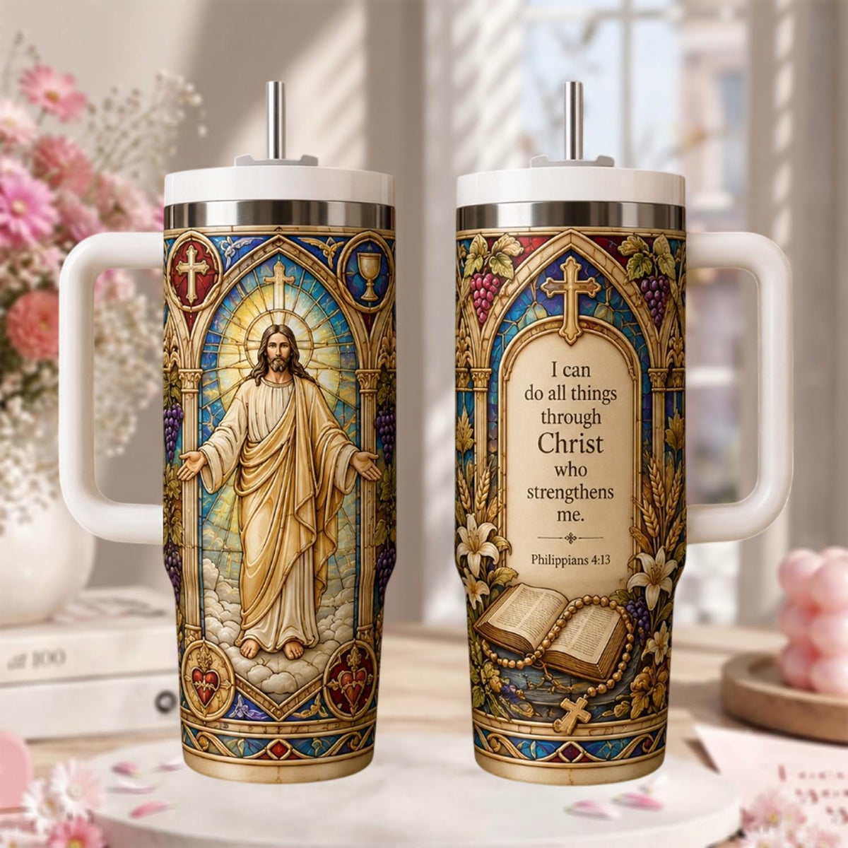Personalized Christian Tumbler 40oz, Custom Bible Verse Cup, Jesus Faith Travel Mug, Religious Gift For Christian, Scripture Tumbler