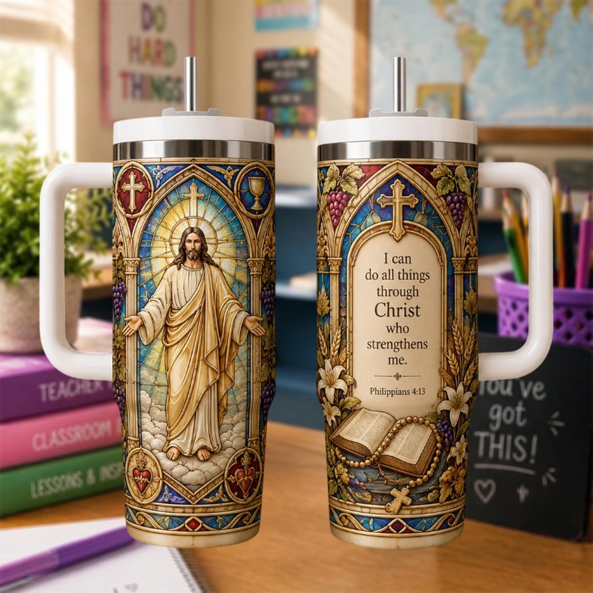 Personalized Christian Tumbler 40oz, Custom Bible Verse Cup, Jesus Faith Travel Mug, Religious Gift For Christian, Scripture Tumbler