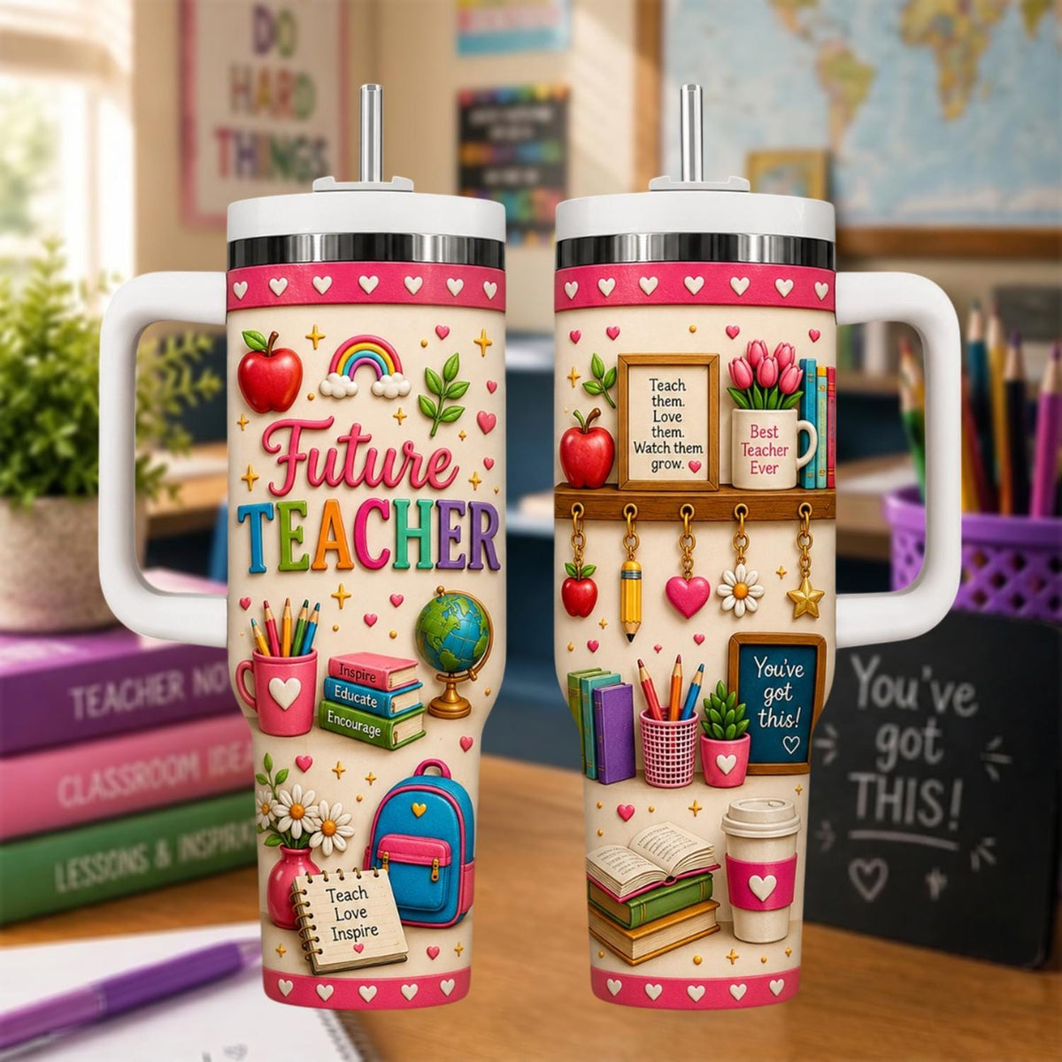 Personalized Future Teacher Tumbler 40oz, Custom Teacher Name Cup, Future Educator Travel Mug, Graduation Gift, Back To School Cup