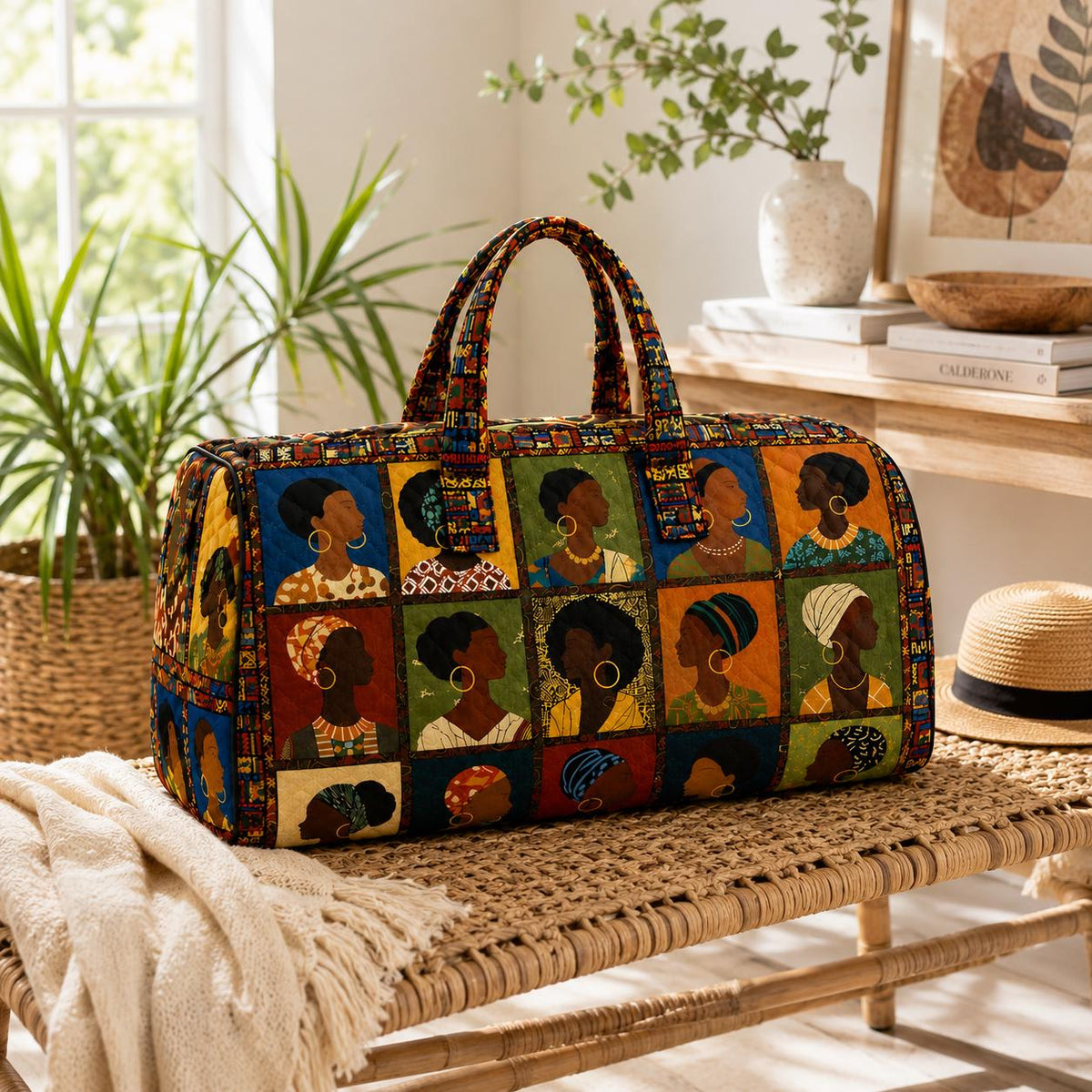 African Queen Quilted Weekend Bag, Black Woman Travel Duffel, Cultural Patchwork Overnight Tote, Gift For Her, Gift 2026