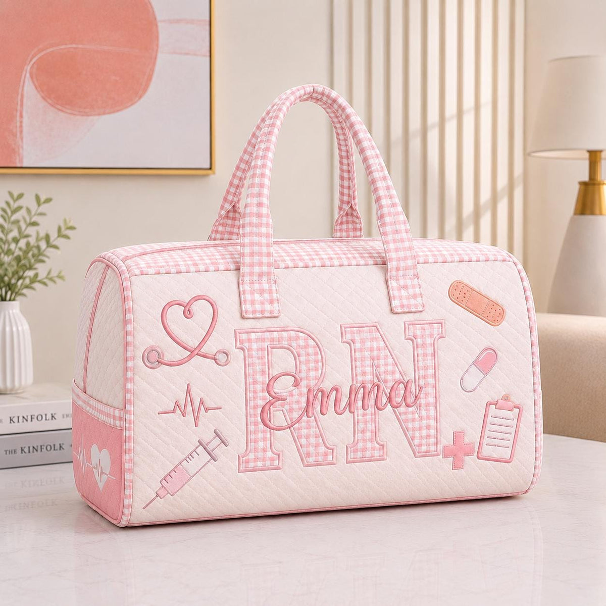 Personalized Nurse Weekend Bag Set, Quilted Travel Duffel With Hair Scarf, Custom Floral Gift For Her, Gift 2026, Overnight Tote
