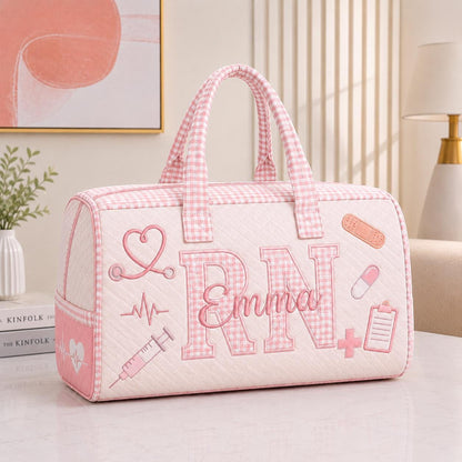 Personalized Nurse Weekend Bag Set, Quilted Travel Duffel With Hair Scarf, Custom Floral Gift For Her, Gift 2026, Overnight Tote