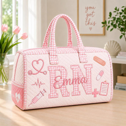 Personalized Nurse Weekend Bag Set, Quilted Travel Duffel With Hair Scarf, Custom Floral Gift For Her, Gift 2026, Overnight Tote